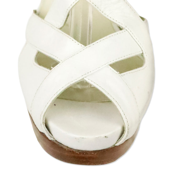 Stuart Weitzman White Leather Strappy Crisscross Peep Platform Sandal