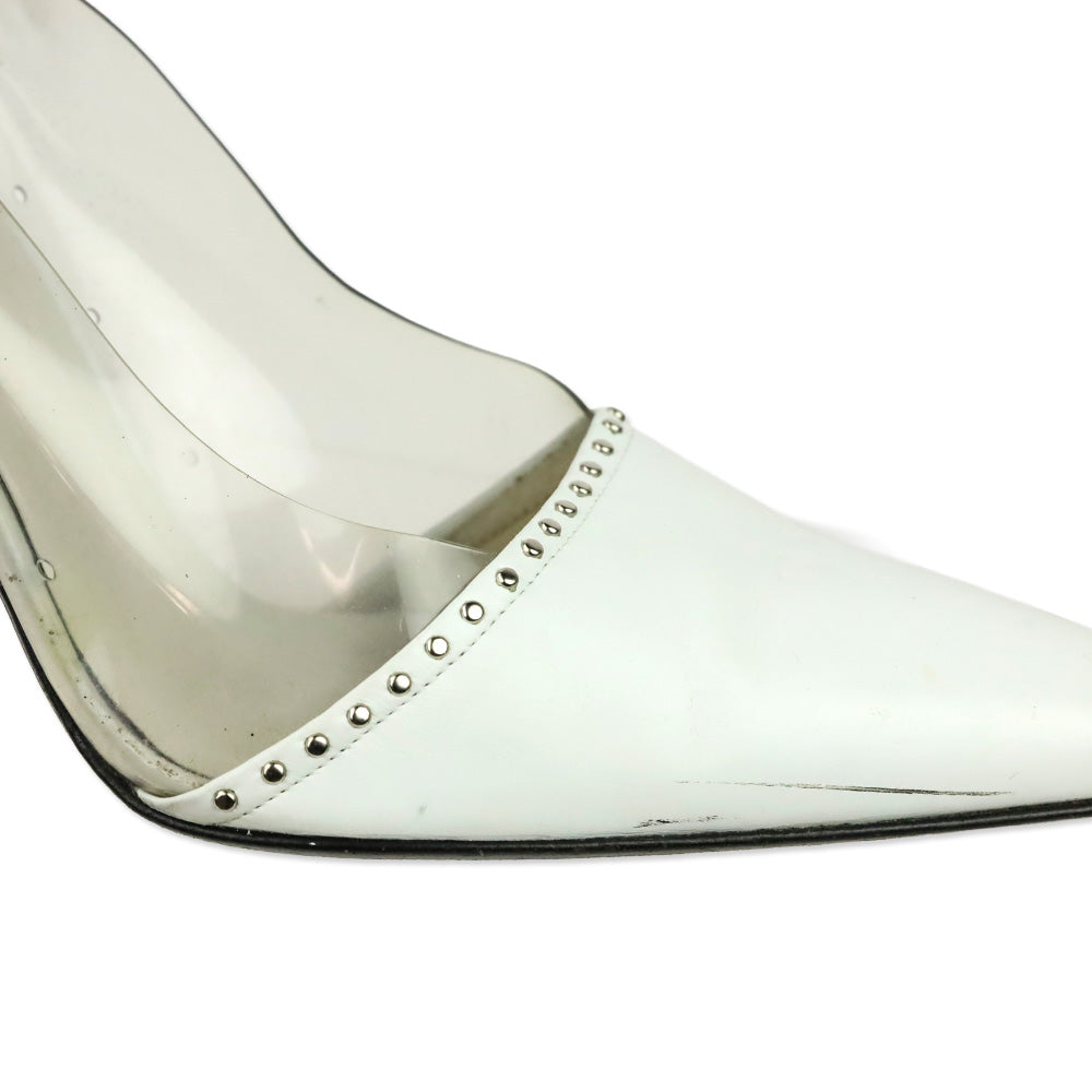Stuart Weitzman White Leather/PVC Studded Trim Pumps
