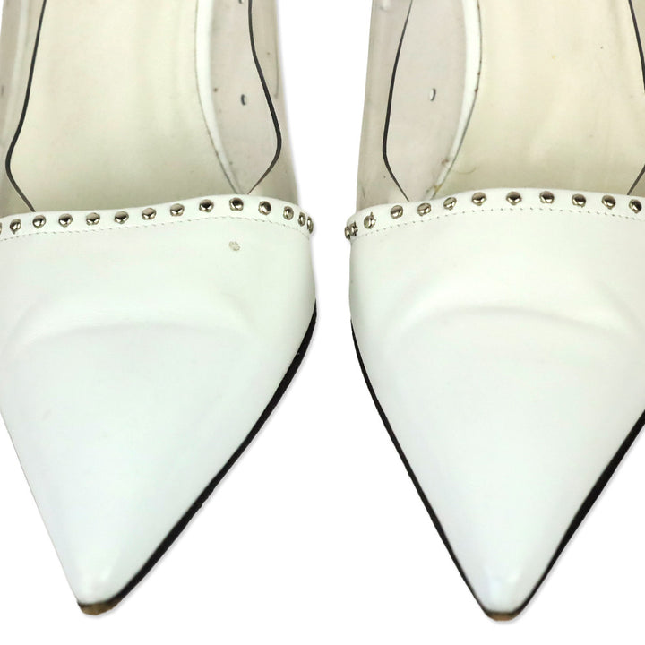 Stuart Weitzman White Leather/PVC Studded Trim Pumps
