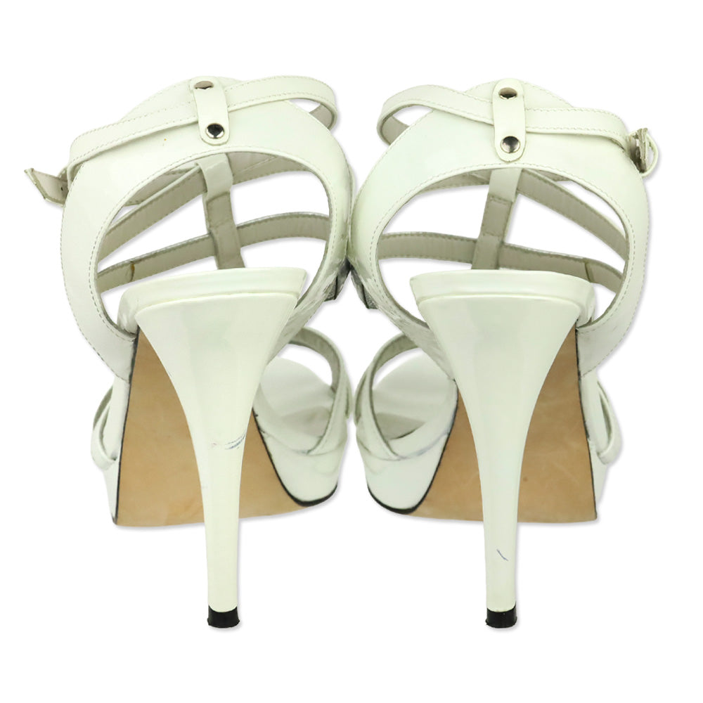 Stuart Weitzman White Patent & Silver Leather Caged Platform Sandals