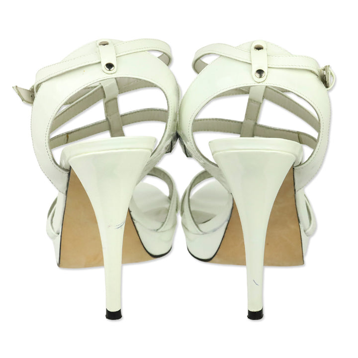 Stuart Weitzman White Patent & Silver Leather Caged Platform Sandals