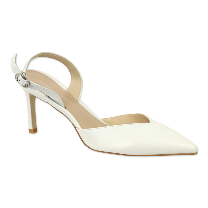 Stuart Weitzman White Ryder Slingback Leather Pump