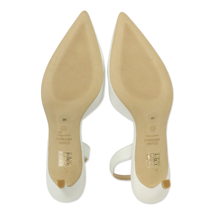 Stuart Weitzman White Ryder Slingback Leather Pump