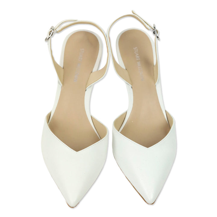 Stuart Weitzman White Ryder Slingback Leather Pump