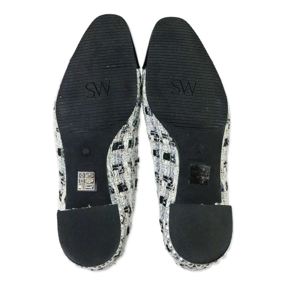 Stuart Weitzman White/Black Tweed Pearl Flat