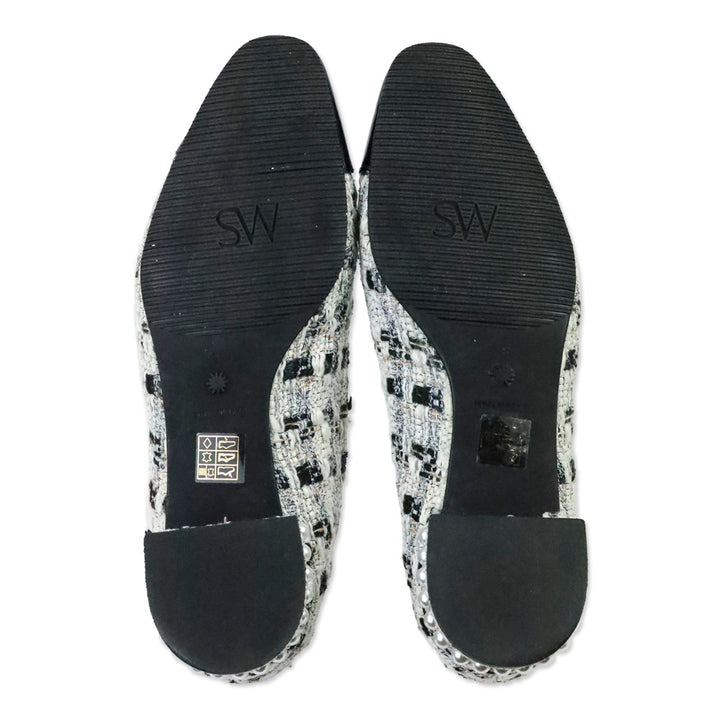 Stuart Weitzman White/Black Tweed Pearl Flat