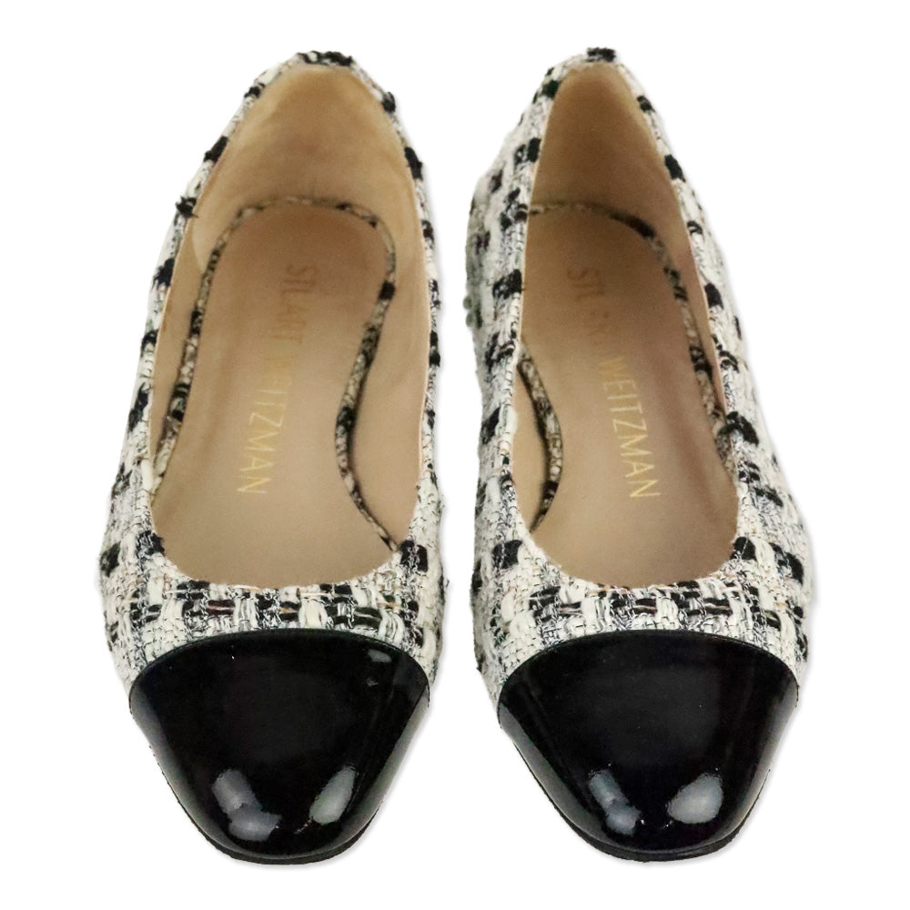 Stuart Weitzman White/Black Tweed Pearl Flat