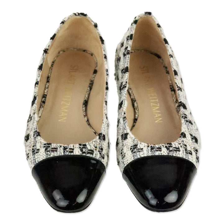 Stuart Weitzman White/Black Tweed Pearl Flat