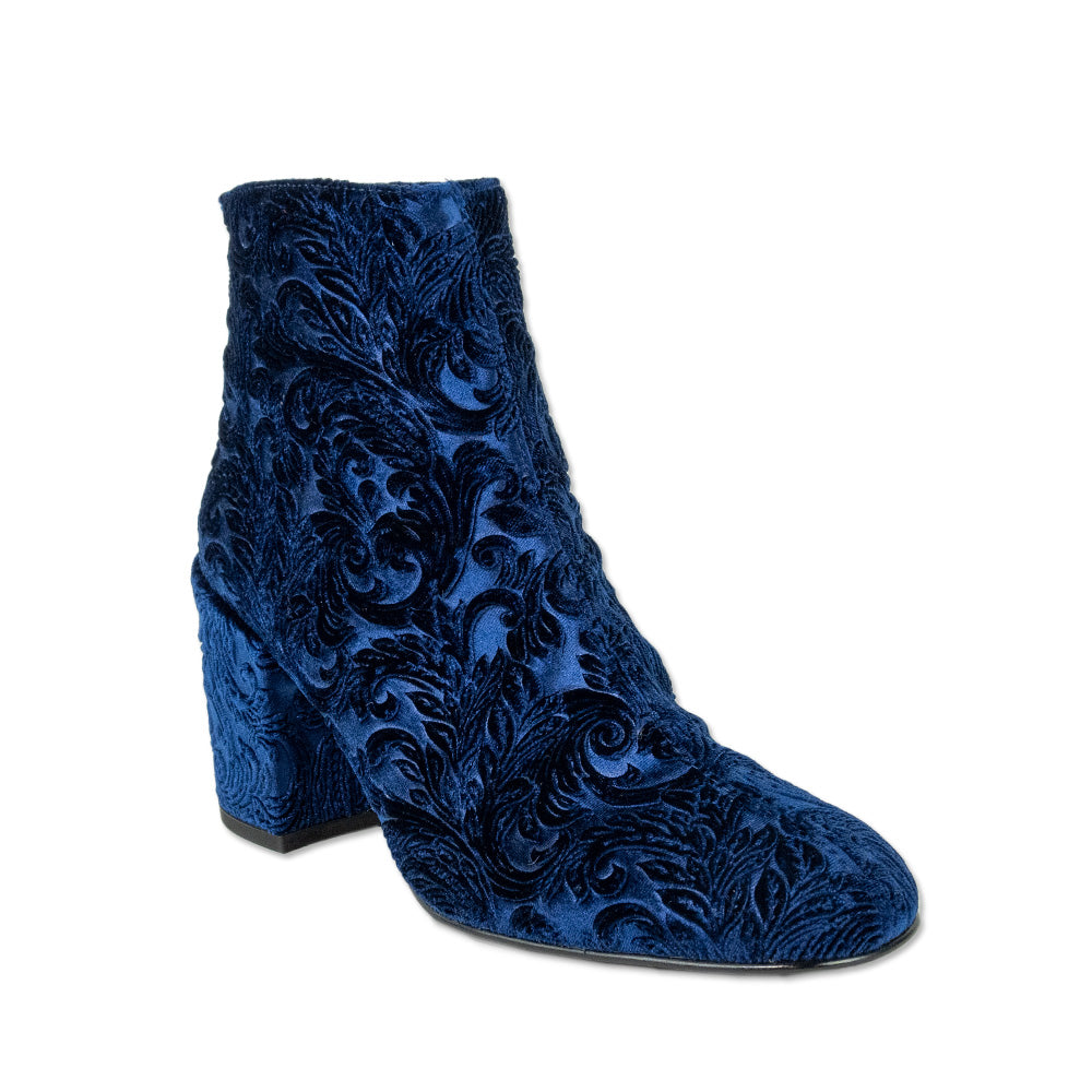 Stuart Weiztman Bacari Navy Floral Velvet Ankle Boots