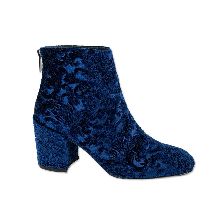 Stuart Weiztman Bacari Navy Floral Velvet Ankle Boots