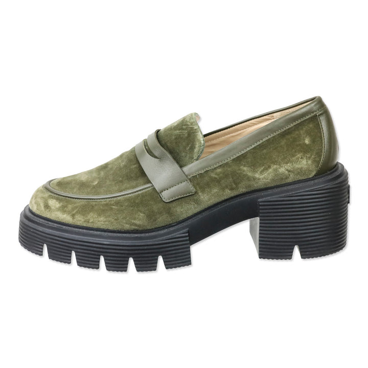 Stuart Wietzman Olive Velvet Chunky Platform Soho Loafers
