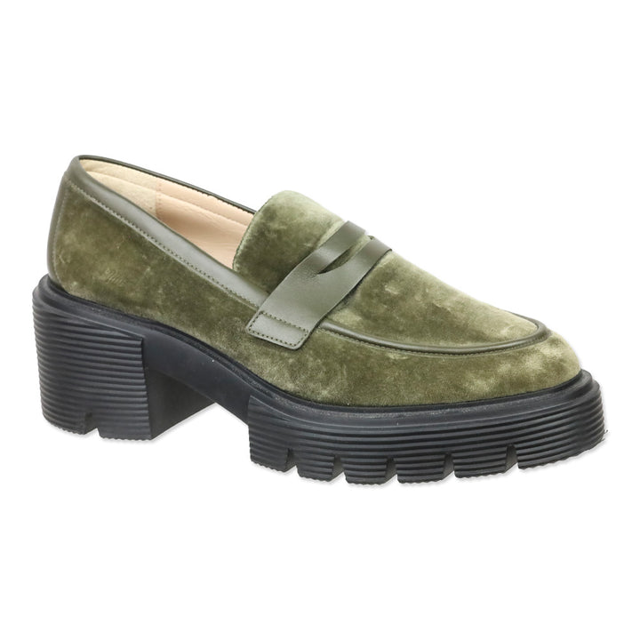 Stuart Wietzman Olive Velvet Chunky Platform Soho Loafers