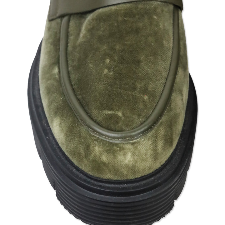 Stuart Wietzman Olive Velvet Chunky Platform Soho Loafers