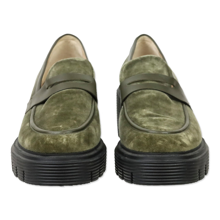 Stuart Wietzman Olive Velvet Chunky Platform Soho Loafers