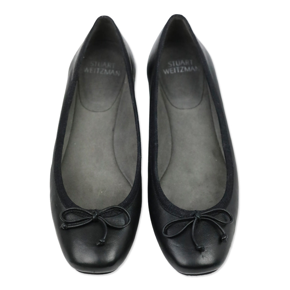 Stuart Weitzman Black Leather Bow Ballet Flats