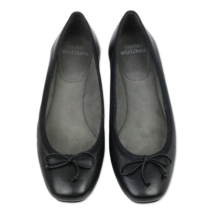 Stuart Weitzman Black Leather Bow Ballet Flats
