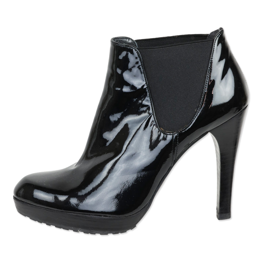 Stuart Weitzman Black Patent Leather Whoop Ankle Bootie