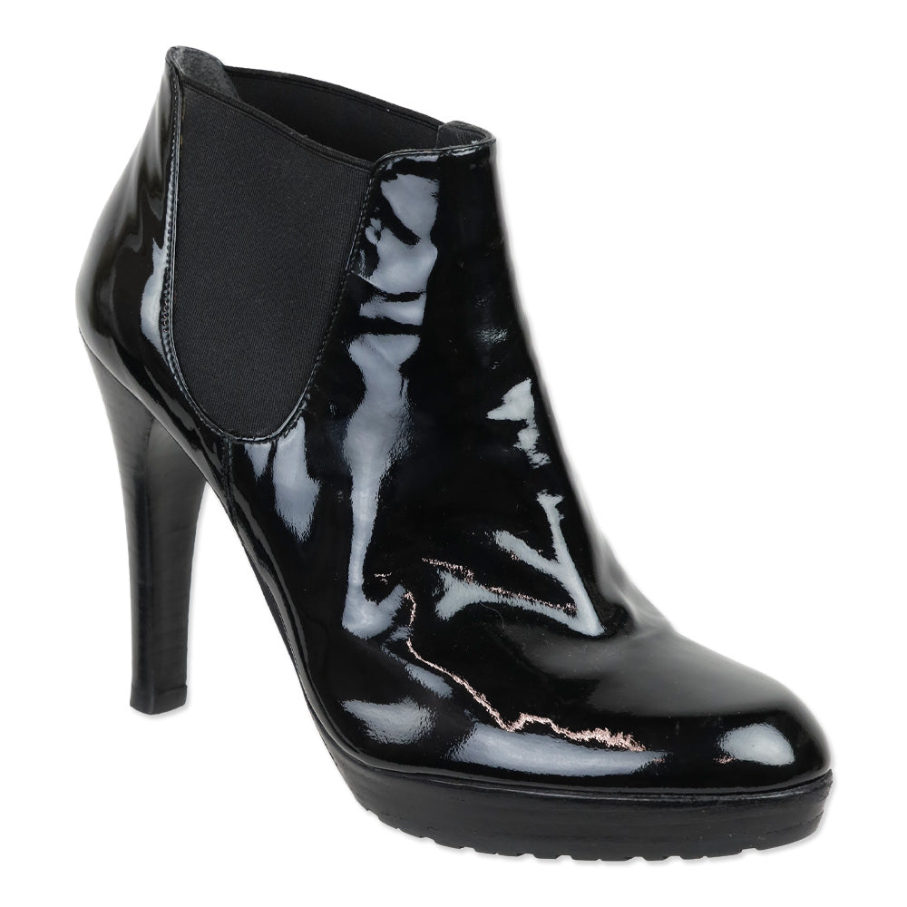 Stuart Weitzman Black Patent Leather Whoop Ankle Bootie