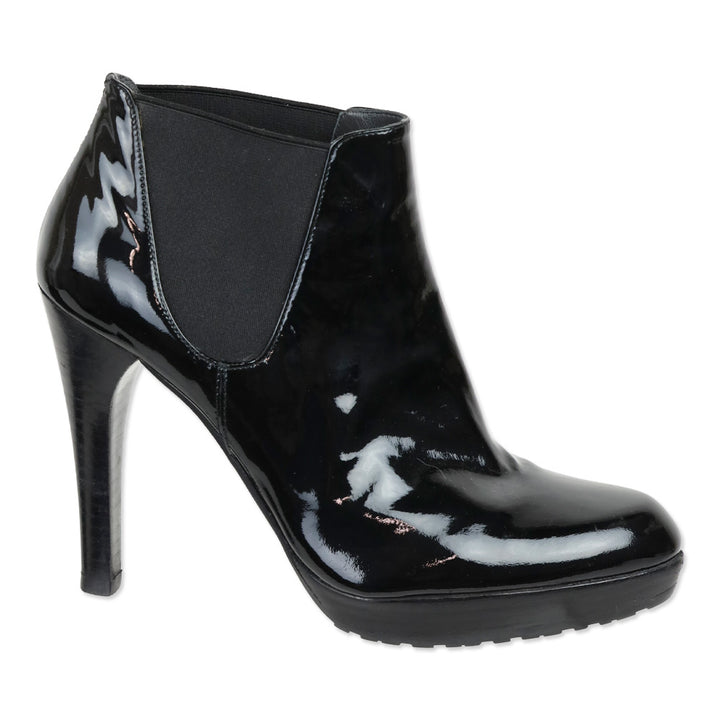 Stuart Weitzman Black Patent Leather Whoop Ankle Bootie