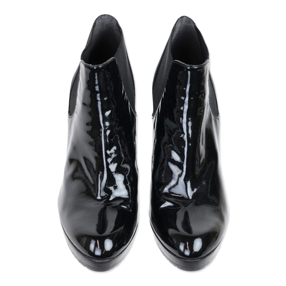 Stuart Weitzman Black Patent Leather Whoop Ankle Bootie