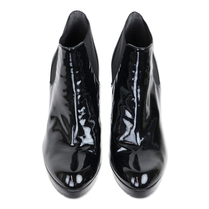 Stuart Weitzman Black Patent Leather Whoop Ankle Bootie