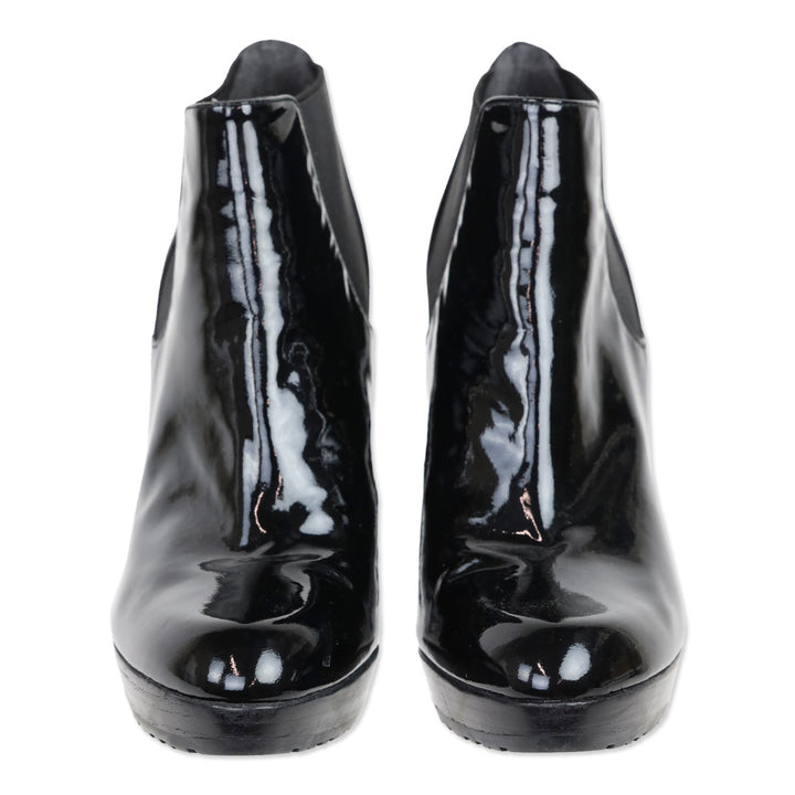 Stuart Weitzman Black Patent Leather Whoop Ankle Bootie
