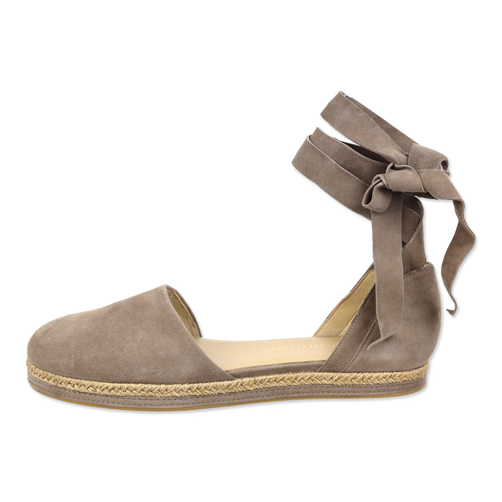 Stuart Weitzman Cousin Taupe Suede Ankle Tie d'Orsay Espadrille Flat