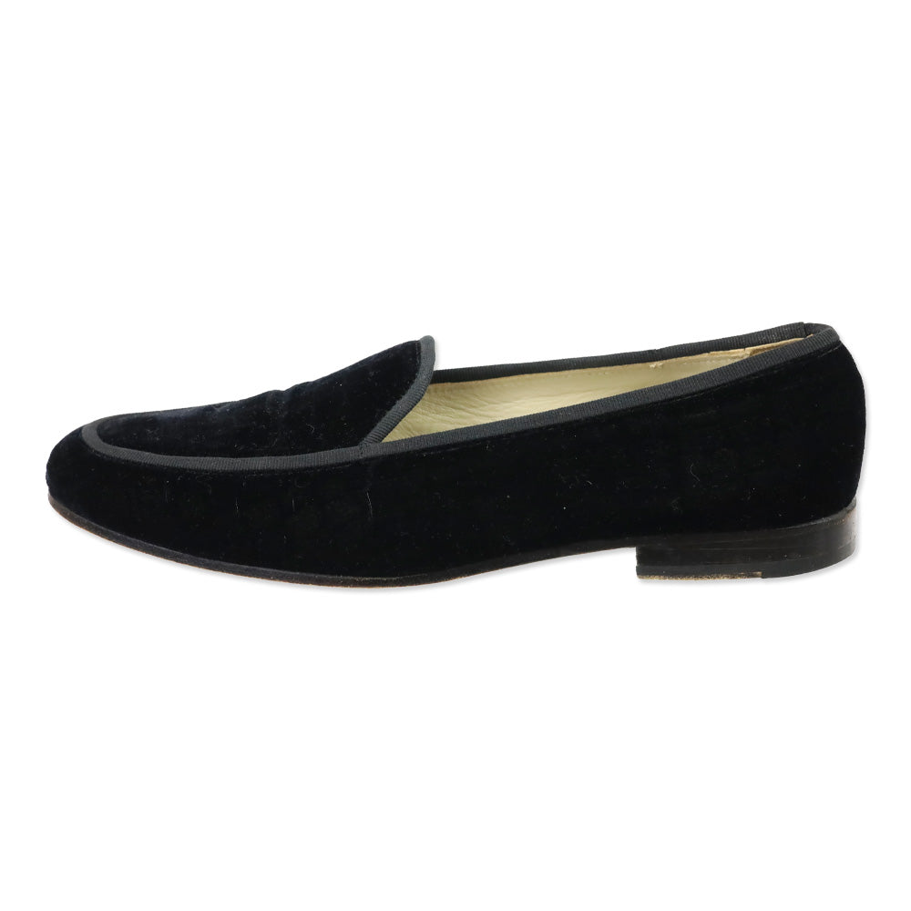 Stubbs & Wootton Black Velvet Grosgrain Trim Insecure Slippers Loafers
