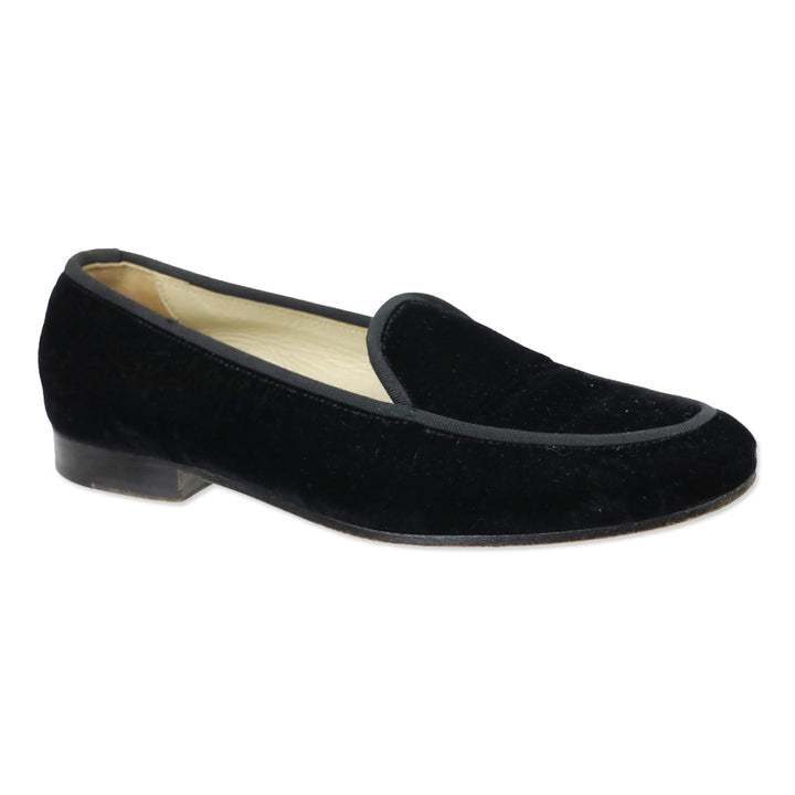 Stubbs & Wootton Black Velvet Grosgrain Trim Insecure Slippers Loafers