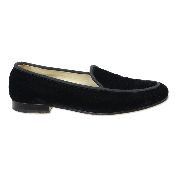 Stubbs & Wootton Black Velvet Grosgrain Trim Insecure Slippers Loafers