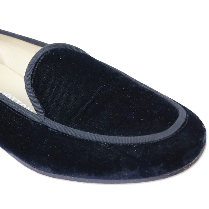 Stubbs & Wootton Black Velvet Grosgrain Trim Insecure Slippers Loafers