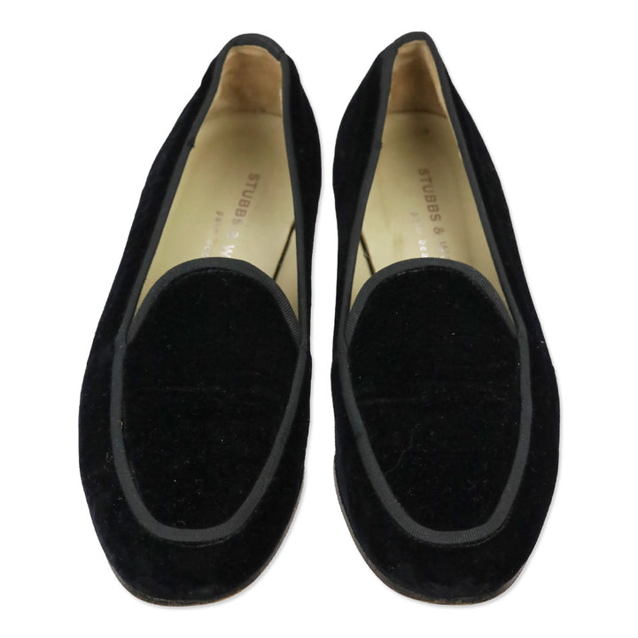Stubbs & Wootton Black Velvet Grosgrain Trim Insecure Slippers Loafers