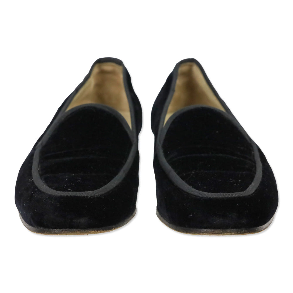 Stubbs & Wootton Black Velvet Grosgrain Trim Insecure Slippers Loafers