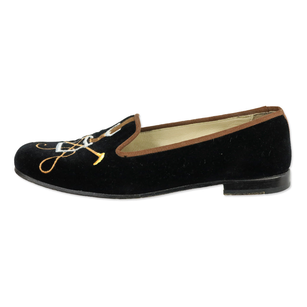 Stubbs & Wootton Black Velvet Stirrup Embroidered Slipper