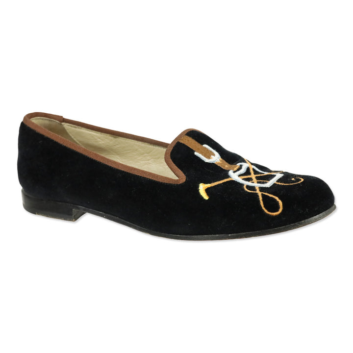 Stubbs & Wootton Black Velvet Stirrup Embroidered Slipper