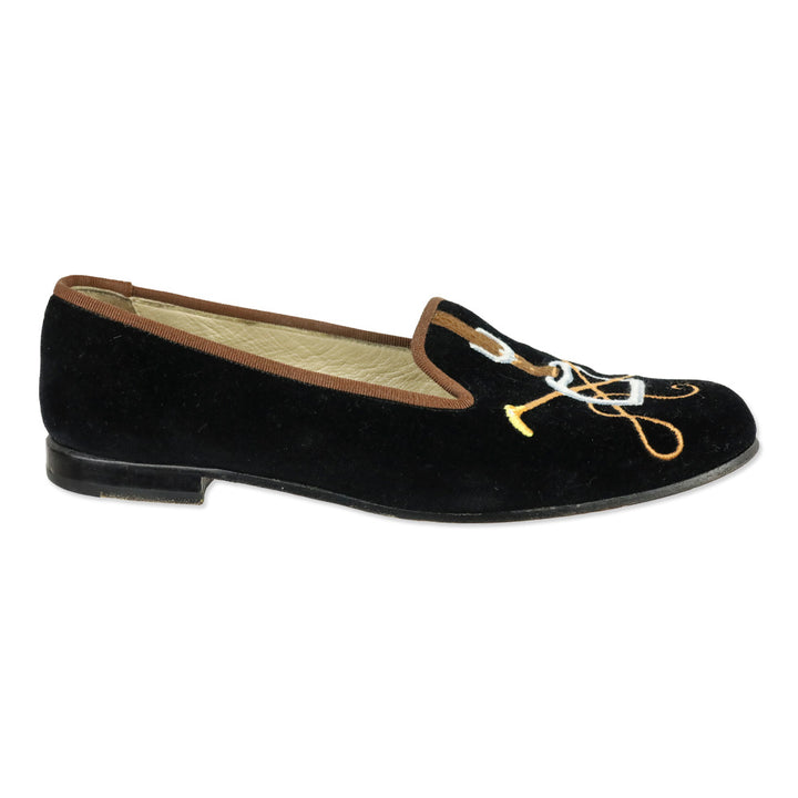 Stubbs & Wootton Black Velvet Stirrup Embroidered Slipper