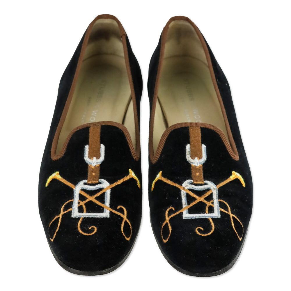 Stubbs & Wootton Black Velvet Stirrup Embroidered Slipper