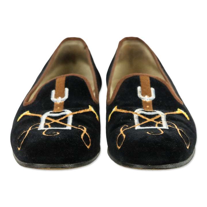 Stubbs & Wootton Black Velvet Stirrup Embroidered Slipper