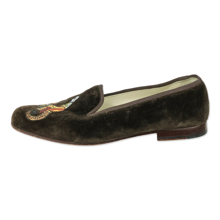 Stubbs & Wootton Brown Velvet Guardian Monkey Riding Seahorse Embroidered Loafer