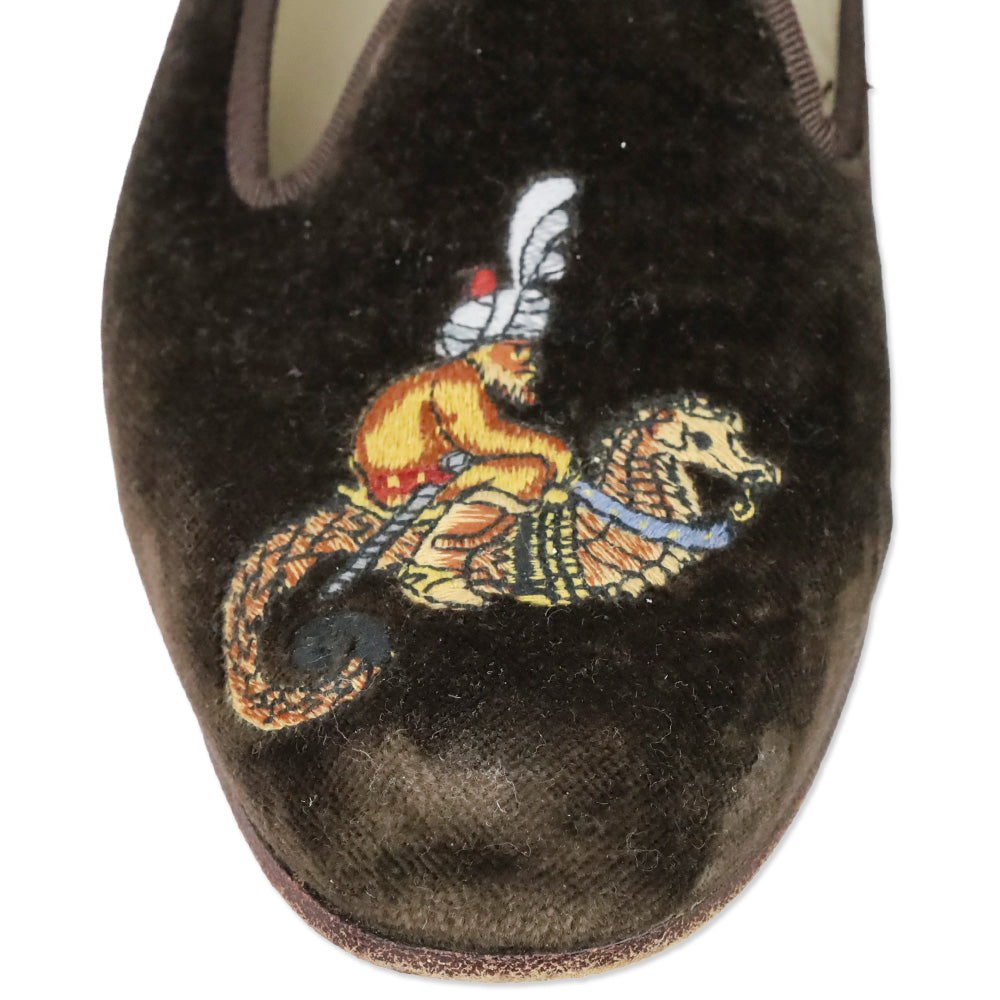 Stubbs & Wootton Brown Velvet Guardian Monkey Riding Seahorse Embroidered Loafer