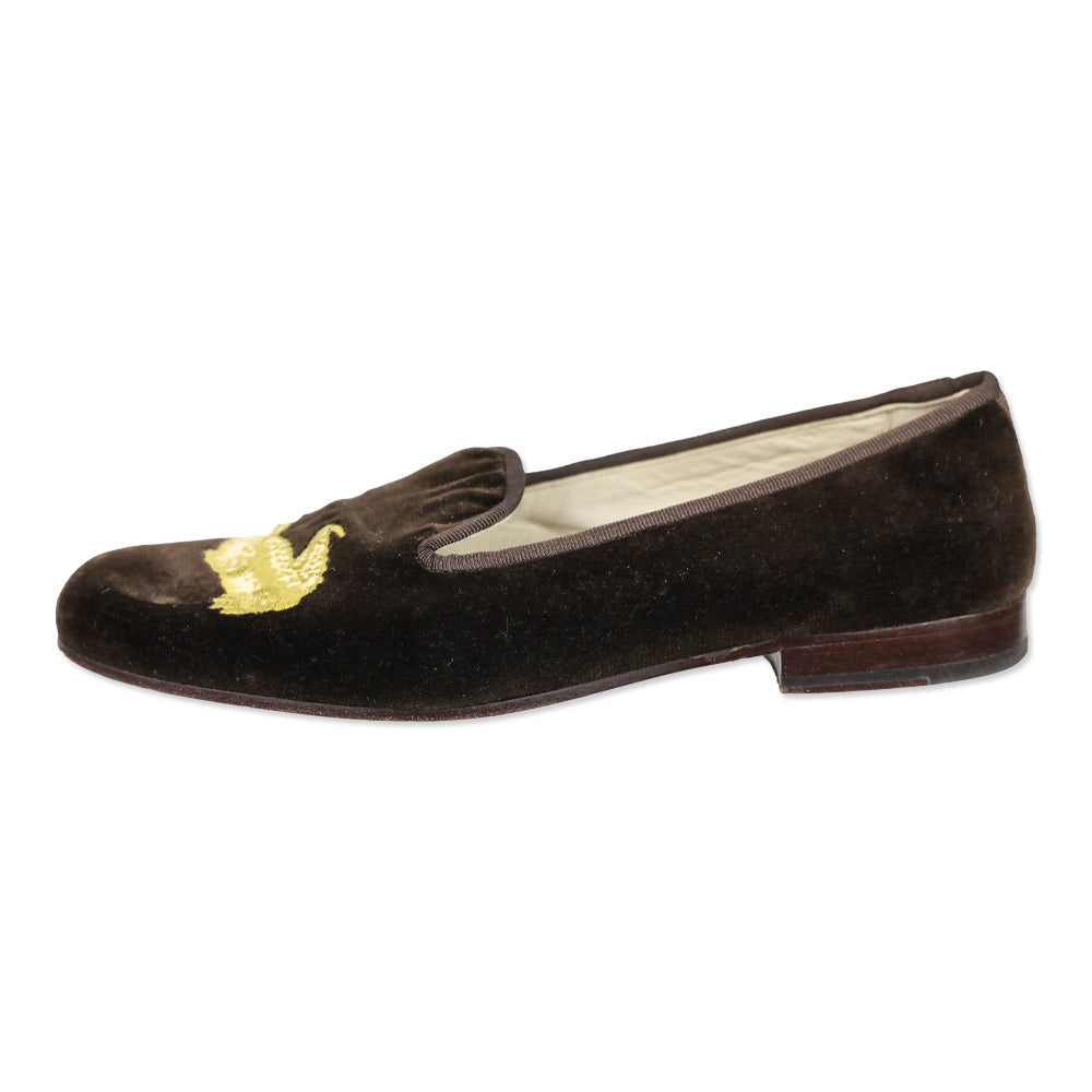 Stubbs & Wootton Gator Brown Velvet Loafer