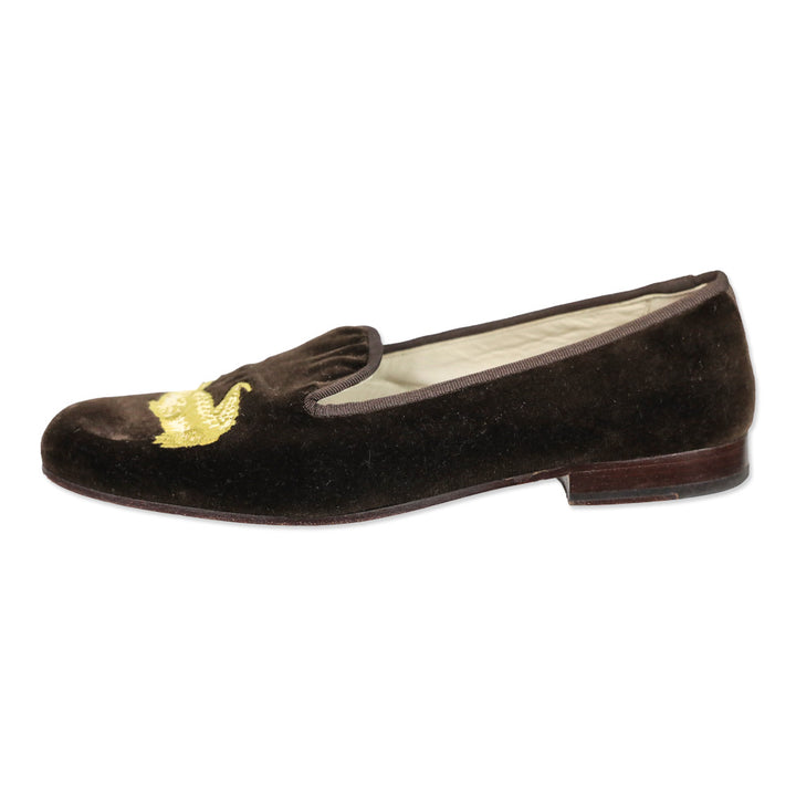 Stubbs & Wootton Gator Brown Velvet Loafer