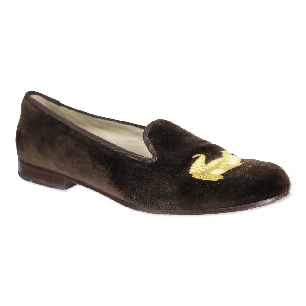 Stubbs & Wootton Gator Brown Velvet Loafer