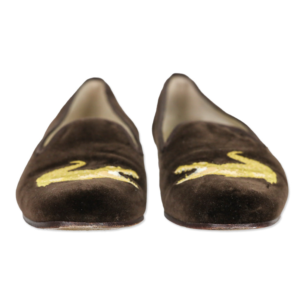 Stubbs & Wootton Gator Brown Velvet Loafer