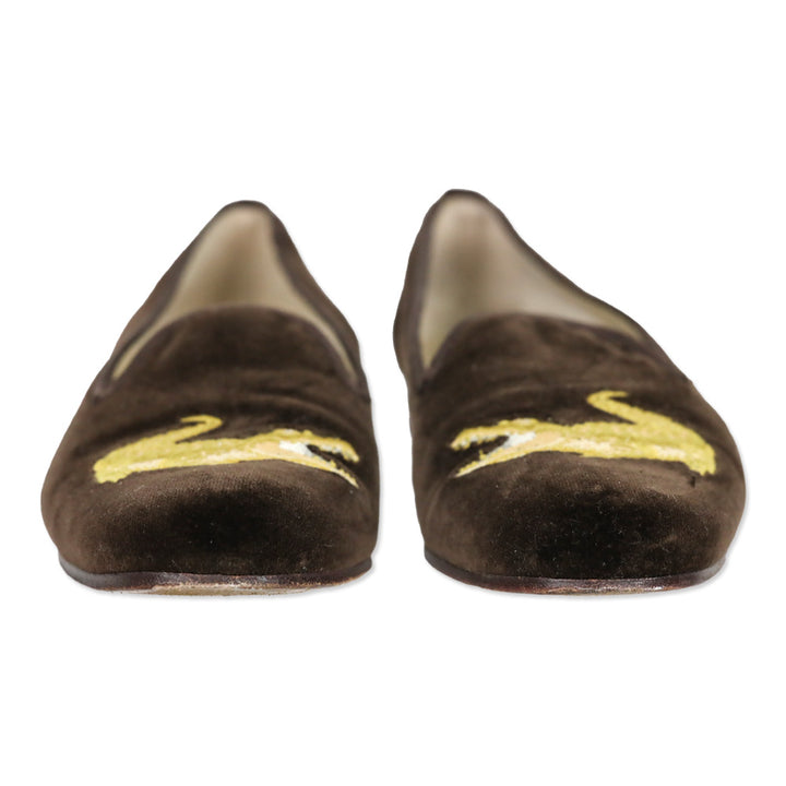 Stubbs & Wootton Gator Brown Velvet Loafer