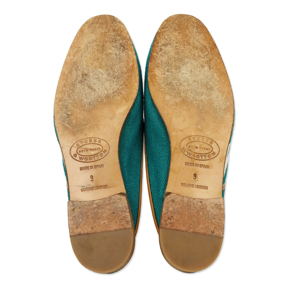 Stubbs & Wootton Teal Blue Floral Embroidered Canvas Mule