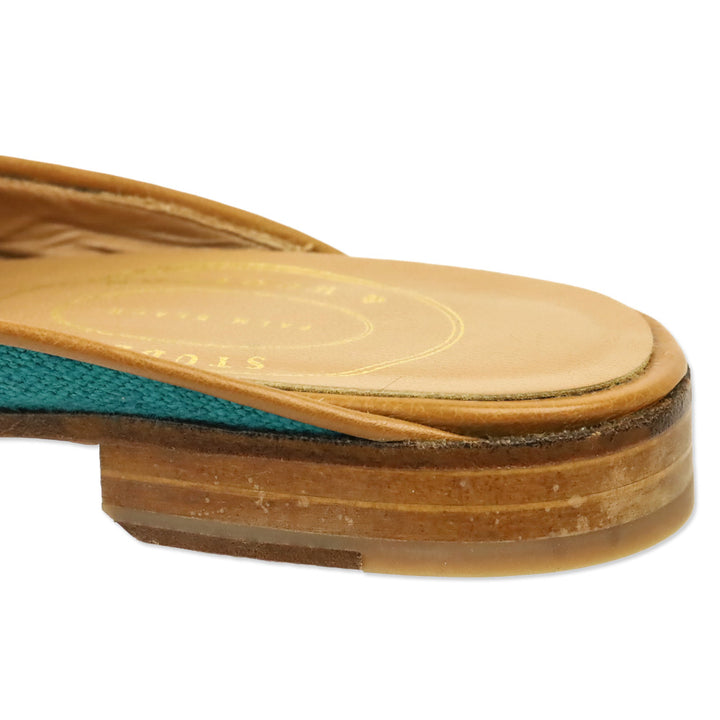 Stubbs & Wootton Teal Blue Floral Embroidered Canvas Mule