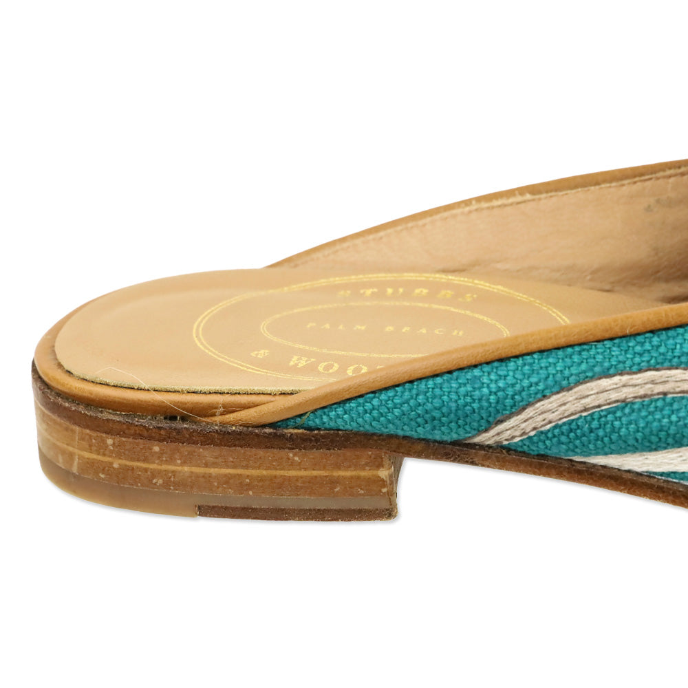 Stubbs & Wootton Teal Blue Floral Embroidered Canvas Mule