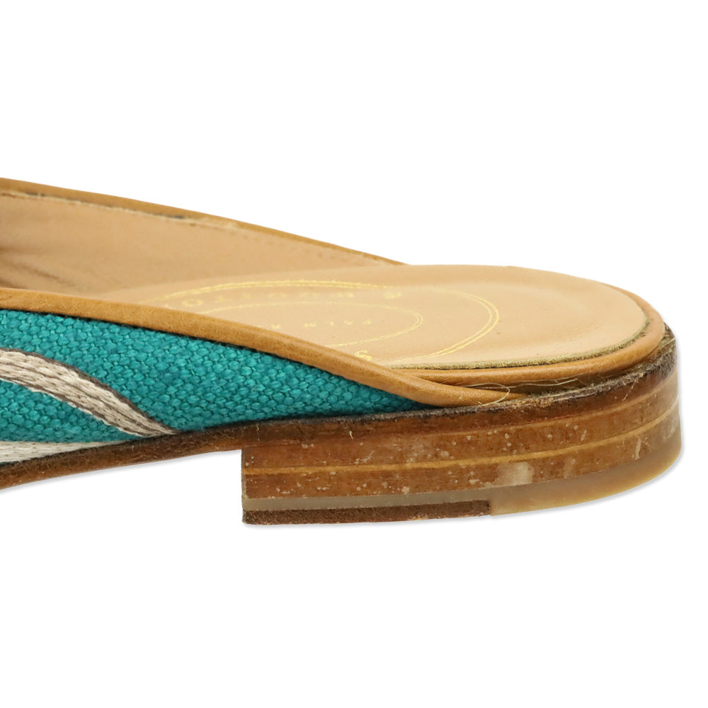 Stubbs & Wootton Teal Blue Floral Embroidered Canvas Mule