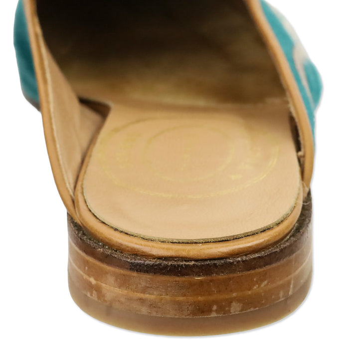 Stubbs & Wootton Teal Blue Floral Embroidered Canvas Mule